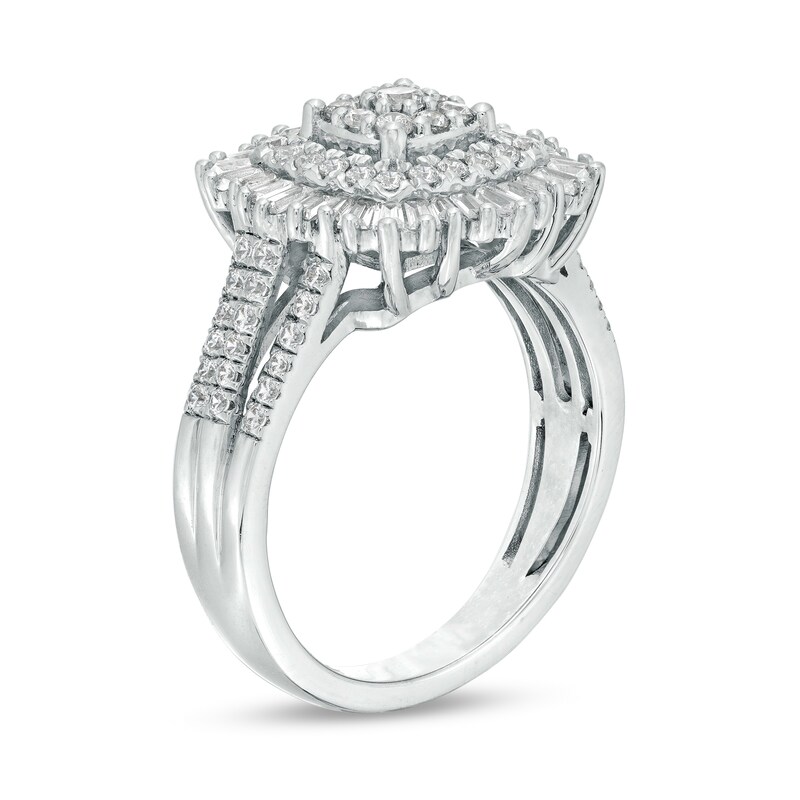 Main Image 2 of Marilyn Monroe™ Collection 1 CT. T.W. Multi-Diamond Double Frame Split Shank Ring in 10K White Gold