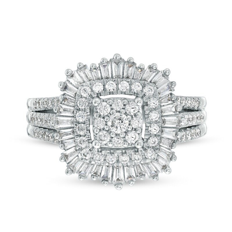 Main Image 4 of Marilyn Monroe™ Collection 1 CT. T.W. Multi-Diamond Double Frame Split Shank Ring in 10K White Gold