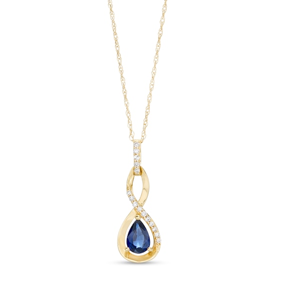 Pear-Shaped Blue Sapphire and 1/20 CT. T.w. Diamond Twist Pendant in 10K Gold