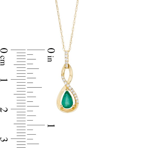 Pear-Shaped Emerald and 1/20 CT. T.w. Diamond Twist Pendant in 10K Gold