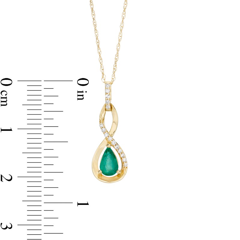 Main Image 3 of Pear-Shaped Emerald and 1/20 CT. T.W. Diamond Twist Pendant in 10K Gold