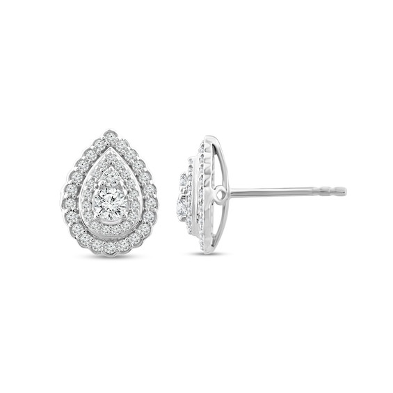 1/2 CT. T.w. Certified Pear-Shaped Multi-Diamond Double Frame Stud Earrings in 14K White Gold (I/I2)