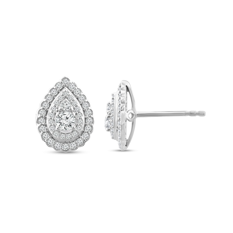 Main Image 1 of 1/2 CT. T.W. Certified Pear-Shaped Multi-Diamond Double Frame Stud Earrings in 14K White Gold (I/I2)