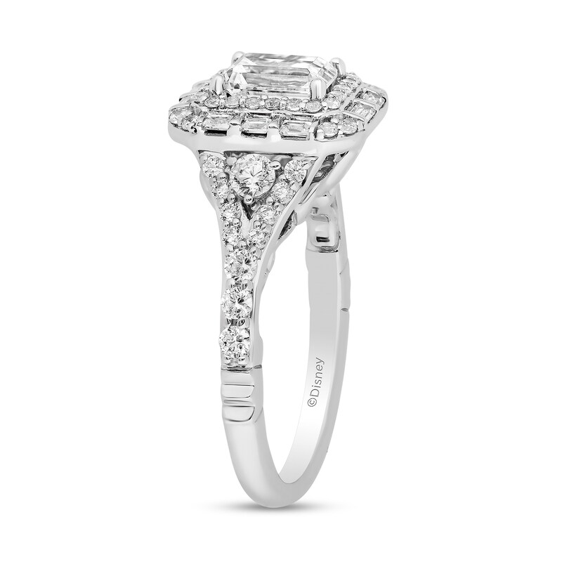 Main Image 2 of Enchanted Disney Cinderella 2 CT. T.W. Emerald-Cut Diamond Frame Engagement Ring in 14K White Gold