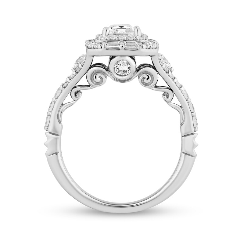 Main Image 3 of Enchanted Disney Cinderella 2 CT. T.W. Emerald-Cut Diamond Frame Engagement Ring in 14K White Gold