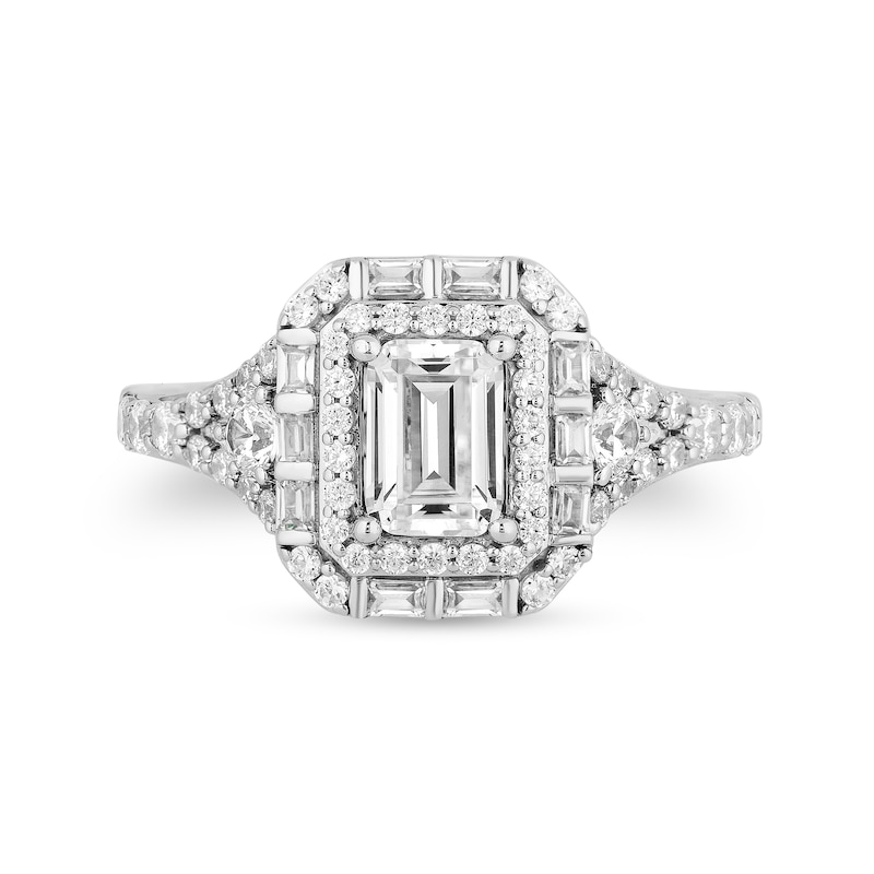 Main Image 4 of Enchanted Disney Cinderella 2 CT. T.W. Emerald-Cut Diamond Frame Engagement Ring in 14K White Gold