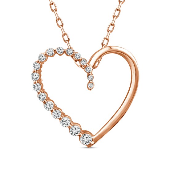 1/5 CT. T.w. Certified Diamond Graduated Heart Pendant in 14K Rose Gold (I/I2)