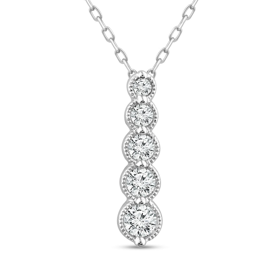 1/3 CT. T.w. Certified Diamond Vintage-Style Five Stone Drop Pendant in 14K White Gold (I/I2)