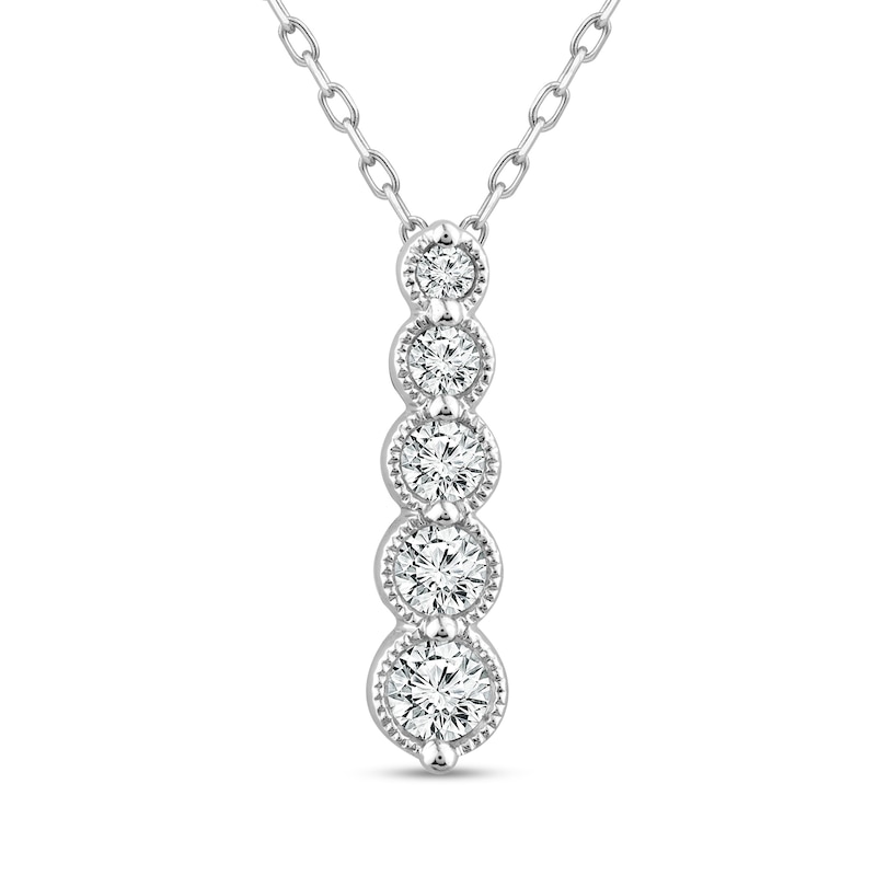 Main Image 1 of 1/3 CT. T.W. Certified Diamond Vintage-Style Five Stone Drop Pendant in 14K White Gold (I/I2)