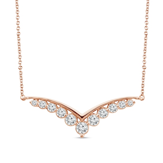 3/8 CT. T.w. Certified Diamond Graduated Curved Chevron Necklace in 14K Rose Gold (I/I2)