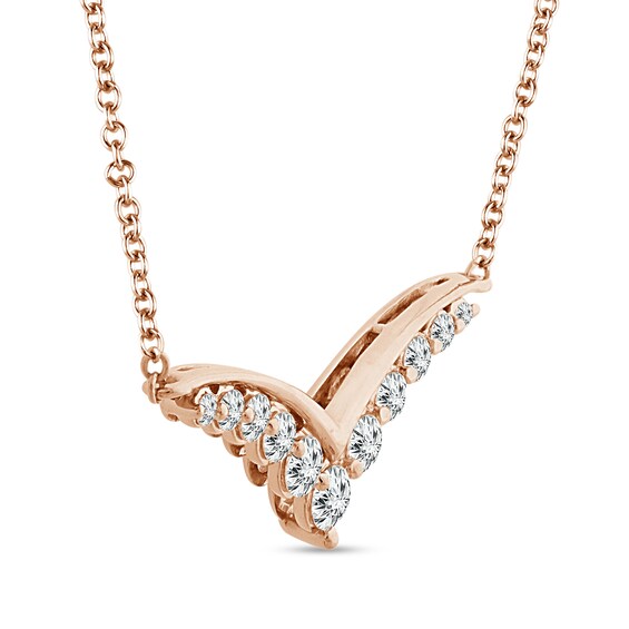 3/8 CT. T.w. Certified Diamond Graduated Curved Chevron Necklace in 14K Rose Gold (I/I2)