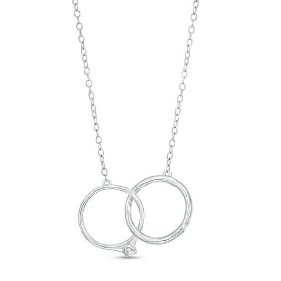1/10 CT. T.w. Diamond His and Hers Interlocking Bands Necklace in 10K White Gold