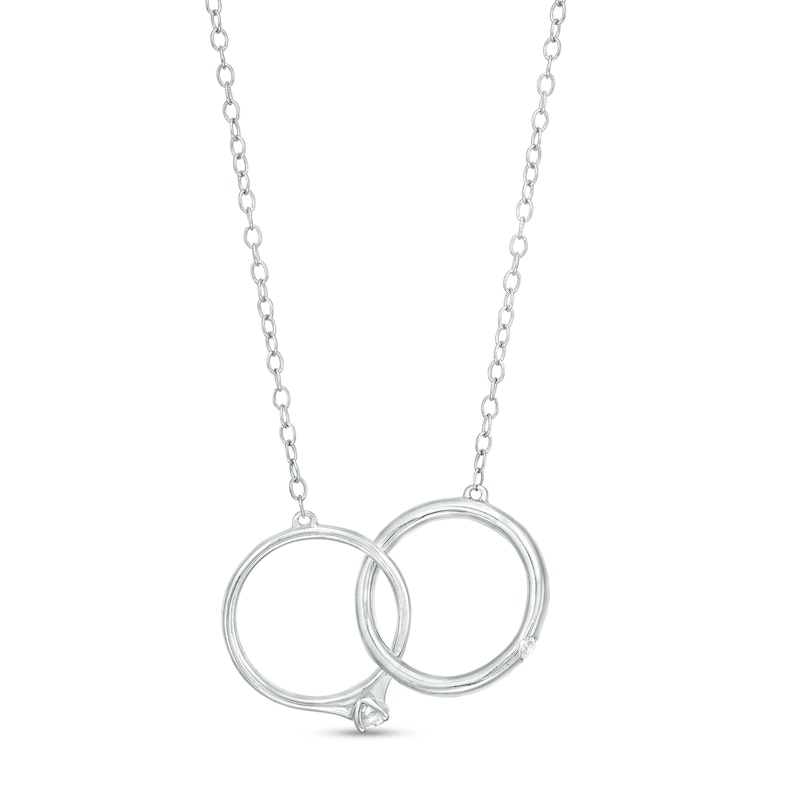 Main Image 1 of 1/10 CT. T.W. Diamond His and Hers Interlocking Bands Necklace in 10K White Gold