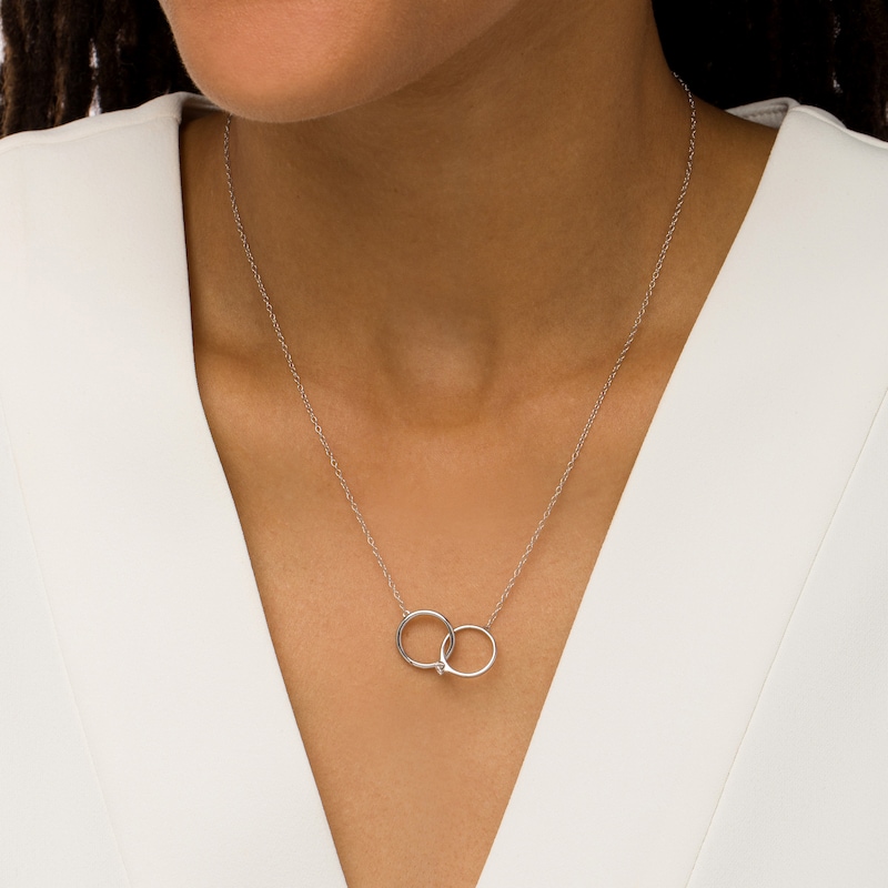 Main Image 2 of 1/10 CT. T.W. Diamond His and Hers Interlocking Bands Necklace in 10K White Gold