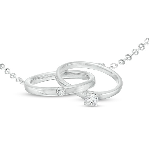 1/10 CT. T.w. Diamond His and Hers Interlocking Bands Necklace in 10K White Gold