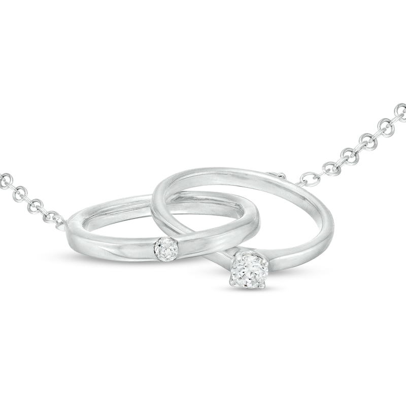 Main Image 3 of 1/10 CT. T.W. Diamond His and Hers Interlocking Bands Necklace in 10K White Gold