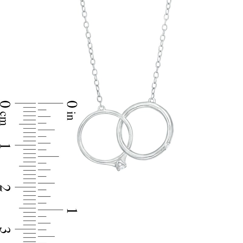 Main Image 4 of 1/10 CT. T.W. Diamond His and Hers Interlocking Bands Necklace in 10K White Gold