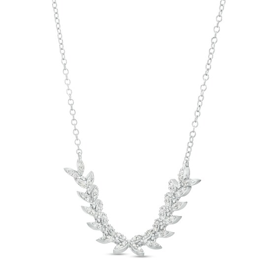 1/3 CT. T.w. Diamond Curved Leaf Necklace in 10K White Gold