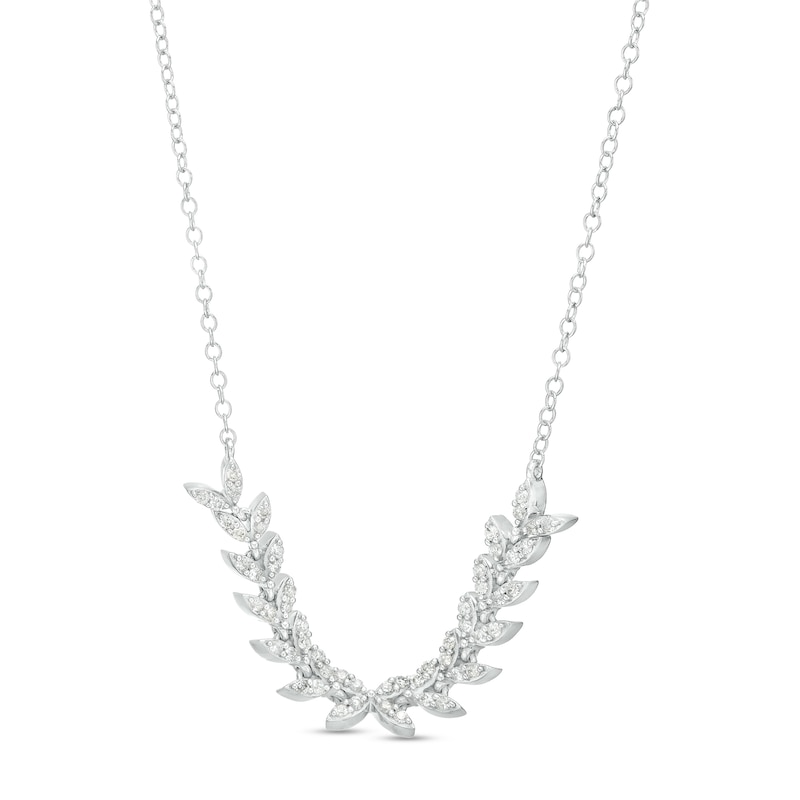 1/3 CT. T.W. Diamond Curved Leaf Necklace in 10K White Gold