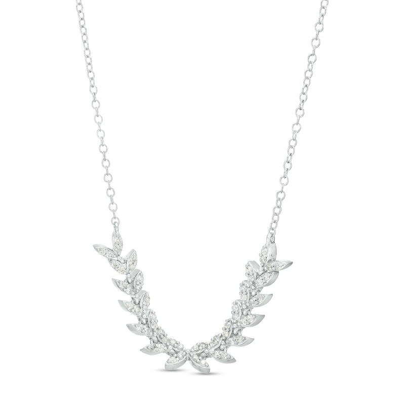 Main Image 1 of 1/3 CT. T.W. Diamond Curved Leaf Necklace in 10K White Gold