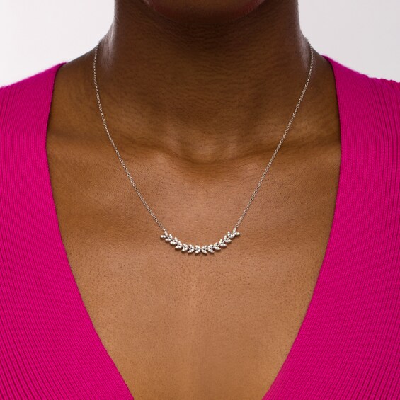 1/3 CT. T.w. Diamond Curved Leaf Necklace in 10K White Gold