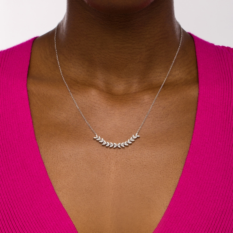 Main Image 2 of 1/3 CT. T.W. Diamond Curved Leaf Necklace in 10K White Gold