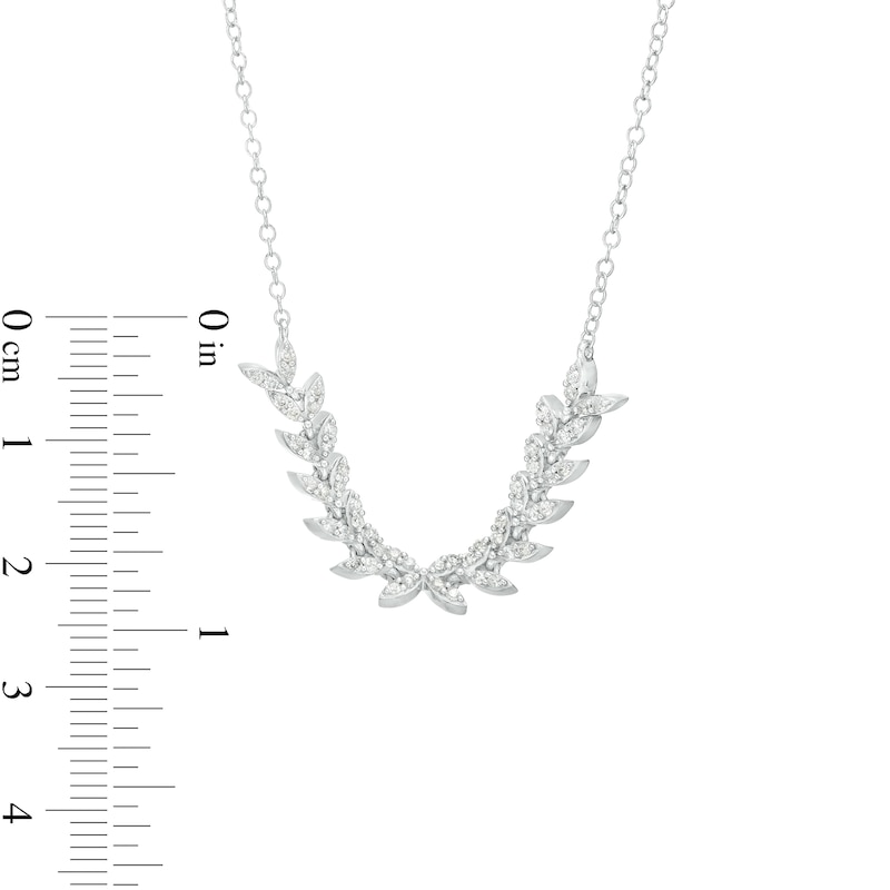 Main Image 4 of 1/3 CT. T.W. Diamond Curved Leaf Necklace in 10K White Gold
