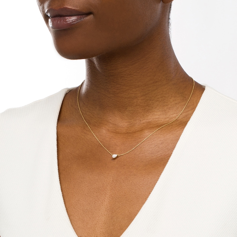 Main Image 2 of 1/3 CT. Certified Pear-Shaped Lab-Grown Diamond Solitaire Necklace in 14K Gold (F/SI2)