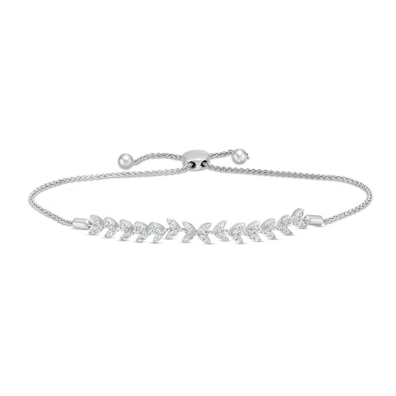 1/3 CT. T.w. Diamond Leaf Bolo Bracelet in 10K White Gold â 8.9"