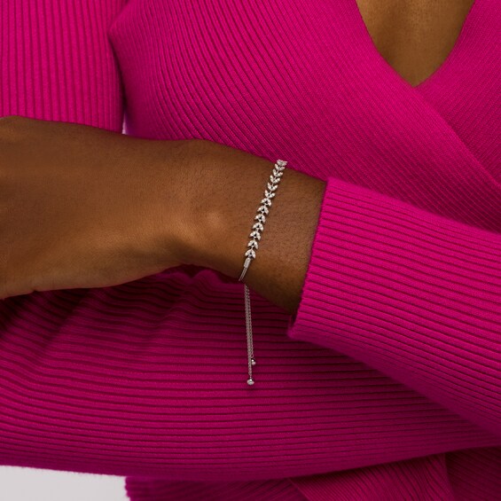 1/3 CT. T.w. Diamond Leaf Bolo Bracelet in 10K White Gold â 8.9"