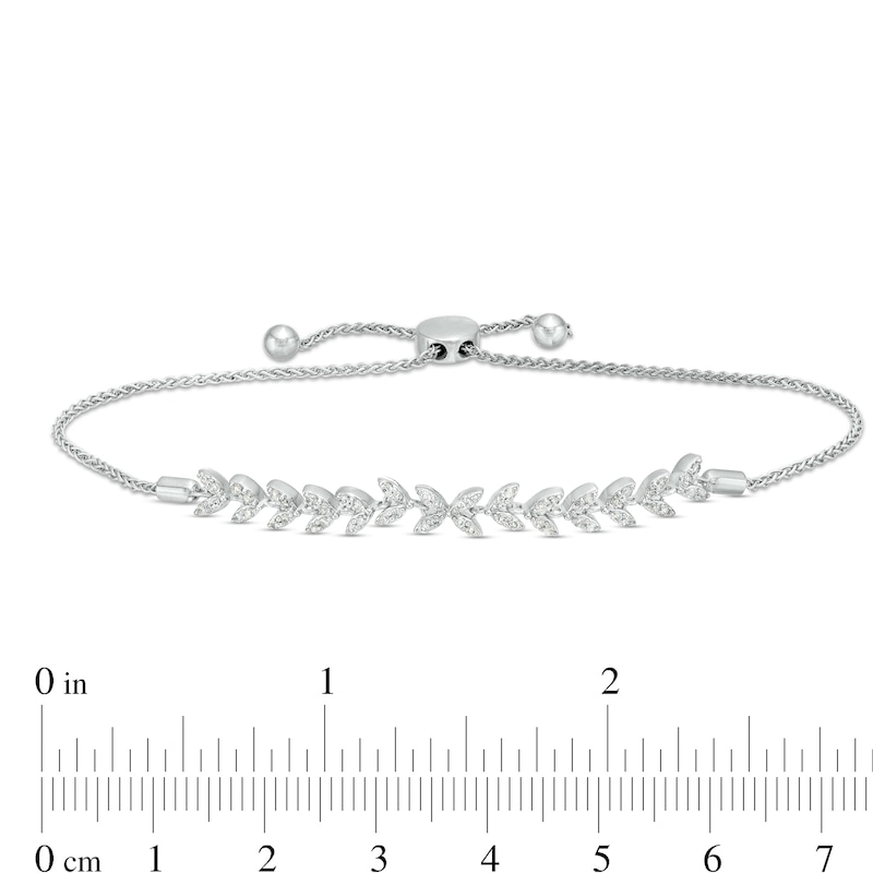 1/3 CT. T.W. Diamond Leaf Bolo Bracelet in 10K White Gold – 8.9"