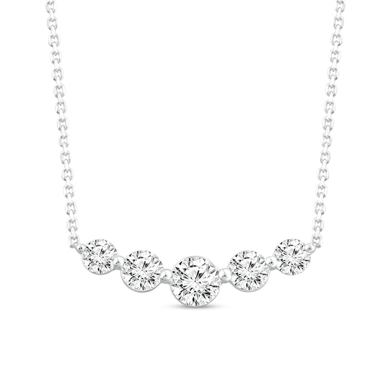 1 CT. T.w. Certified Diamond Graduated Five Stone Necklace in 14K White Gold (I/I2)