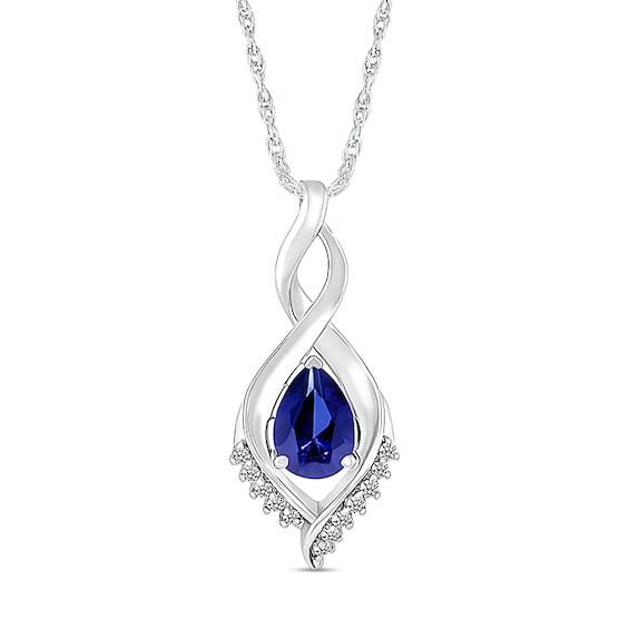 Pear-Shaped Blue and White Lab-Created Sapphire Shadow Infinity Pendant in Sterling Silver