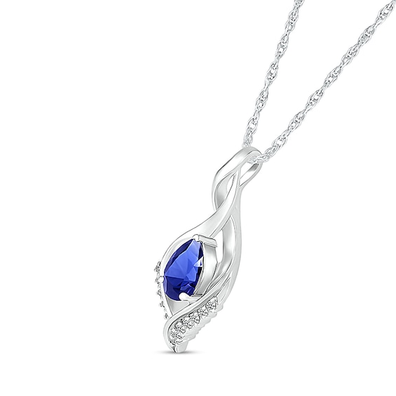 Pear-Shaped Blue and White Lab-Created Sapphire Shadow Infinity Pendant in Sterling Silver
