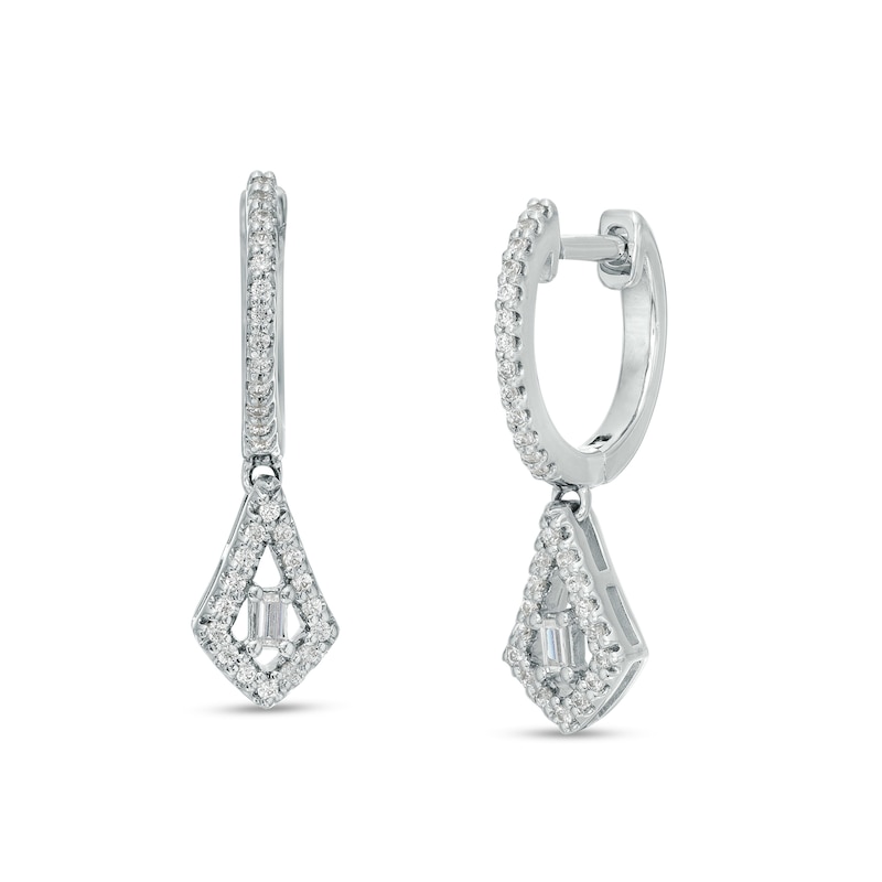 Main Image 1 of Marilyn Monroe™ Collection 1/4 CT. T.W. Baguette and Round Diamond Pointed Teardrop Drop Earrings in 10K White Gold