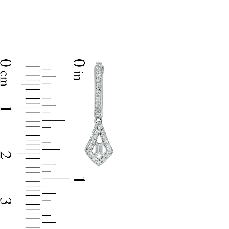 Main Image 4 of Marilyn Monroe™ Collection 1/4 CT. T.W. Baguette and Round Diamond Pointed Teardrop Drop Earrings in 10K White Gold