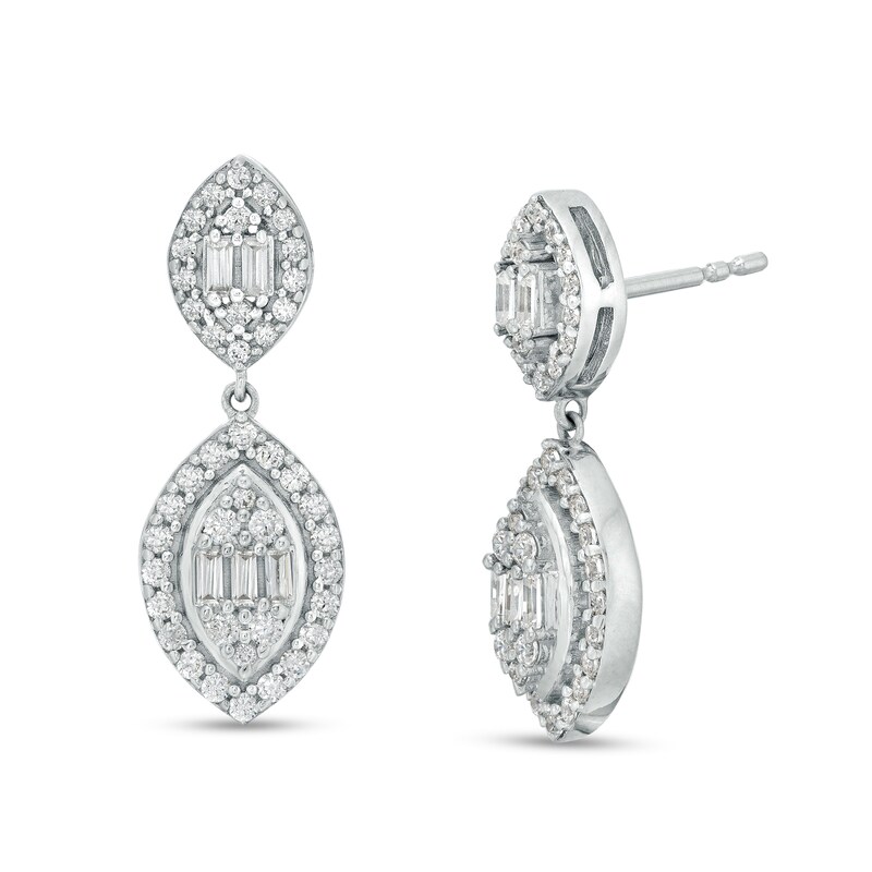 Main Image 1 of Marilyn Monroe™ Collection 3/4 CT. T.W. Multi-Diamond Frame Small and Large Drop Earrings in 10K White Gold
