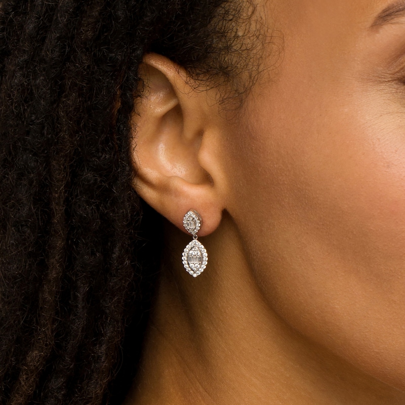 Main Image 3 of Marilyn Monroe™ Collection 3/4 CT. T.W. Multi-Diamond Frame Small and Large Drop Earrings in 10K White Gold