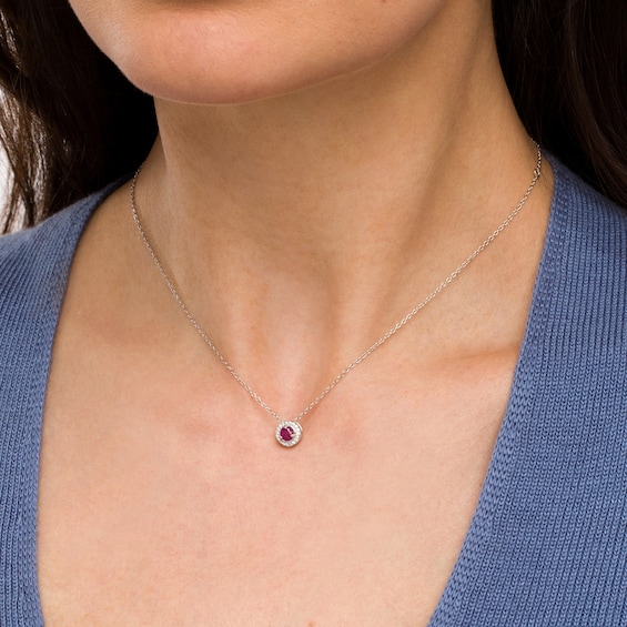 Ruby and Diamond Accent Frame Pendant in 10K White Gold