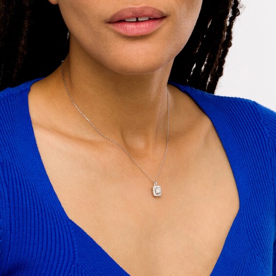 1/2 CT. T.w. Princess-Cut Diamond Cushion-Shaped Double Frame Pendant in 10K White Gold