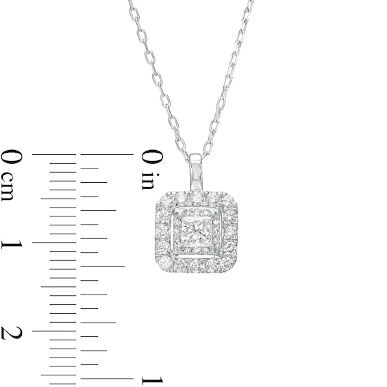 1/2 CT. T.w. Princess-Cut Diamond Cushion-Shaped Double Frame Pendant in 10K White Gold