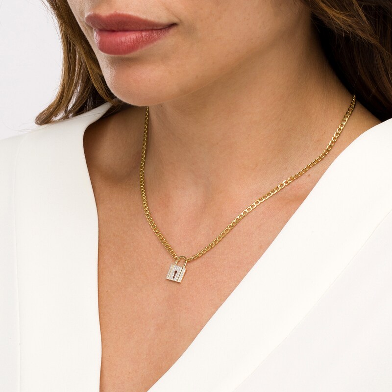 Main Image 2 of 1/5 CT. T.W. Diamond Lock Necklace in 10K Gold - 17"