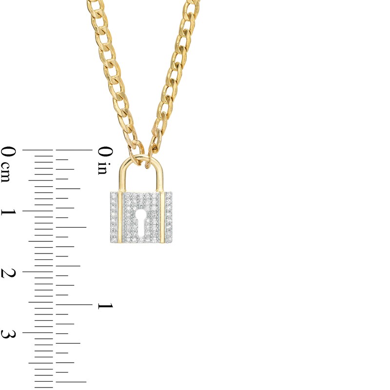 Main Image 3 of 1/5 CT. T.W. Diamond Lock Necklace in 10K Gold - 17"