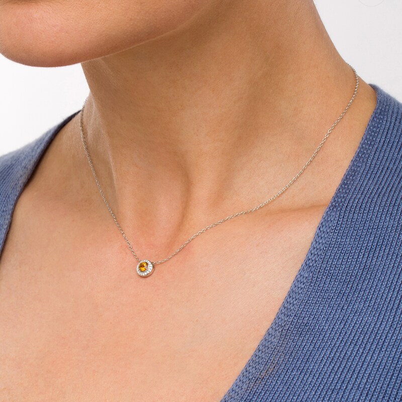 Main Image 2 of Citrine and Diamond Accent Frame Pendant in 10K White Gold