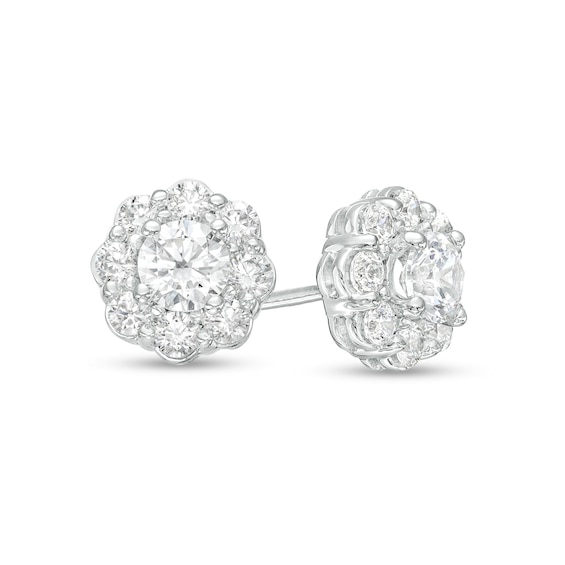 CT. T.w. Certified Lab-Grown Diamond Scallop Frame Flower Stud Earrings in 14K White Gold (F/Si2