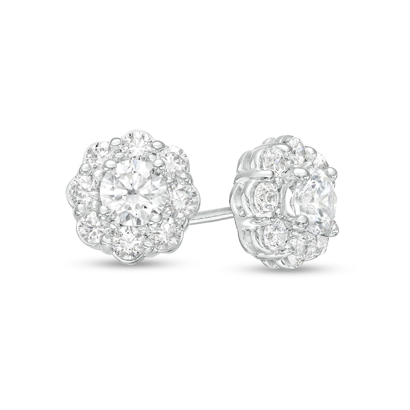Main Image 1 of 1 CT. T.W. Certified Lab-Grown Diamond Scallop Frame Flower Stud Earrings in 14K White Gold (F/SI2)