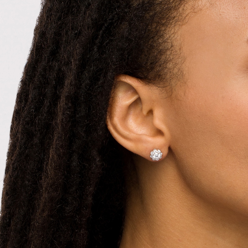 Main Image 2 of 1 CT. T.W. Certified Lab-Grown Diamond Scallop Frame Flower Stud Earrings in 14K White Gold (F/SI2)