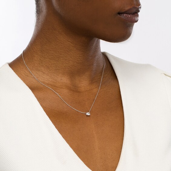 1/3 CT. Certified Oval Lab-Grown Diamond Solitaire Necklace in 14K White Gold (F/Si2)