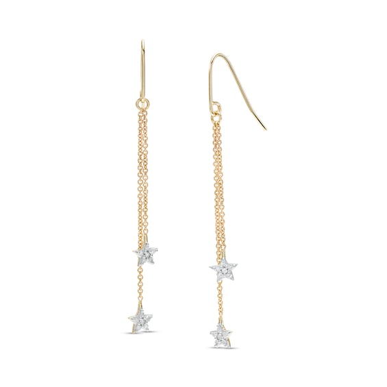 1/6 CT. T.w. Diamond Double Star Chain Drop Earrings in 10K Gold