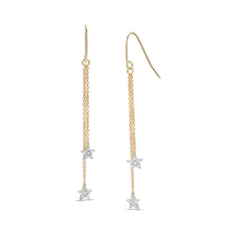 Main Image 1 of 1/6 CT. T.W. Diamond Double Star Chain Drop Earrings in 10K Gold